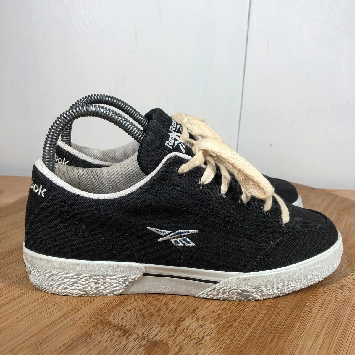 Reebok Shoes Womens 6.5 Black Canvas Vintage 90 s Logo Casual Sneakers
