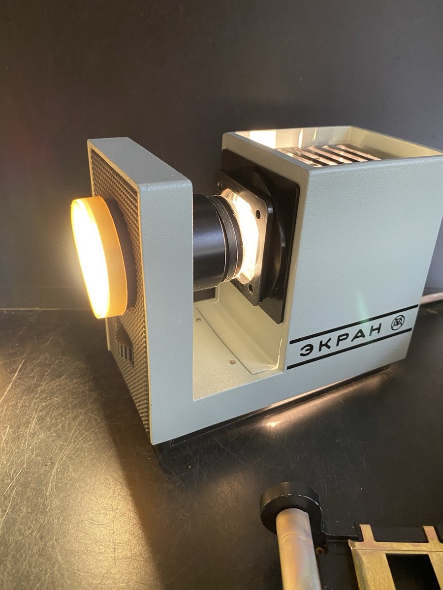 VINTAGE Diafilm slide projector desktop Filmoscope Ekran and 12