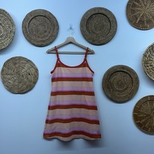 AE American Eagle Mini Tank Dress Large Colorful Orange Pink Striped Sleeveless