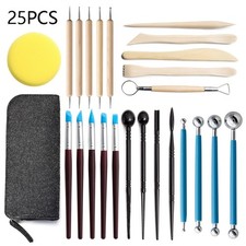 25-Piece Soft Clay Pottery Sculpting Tools Set, Plastic/Wood/Sponge, Durable