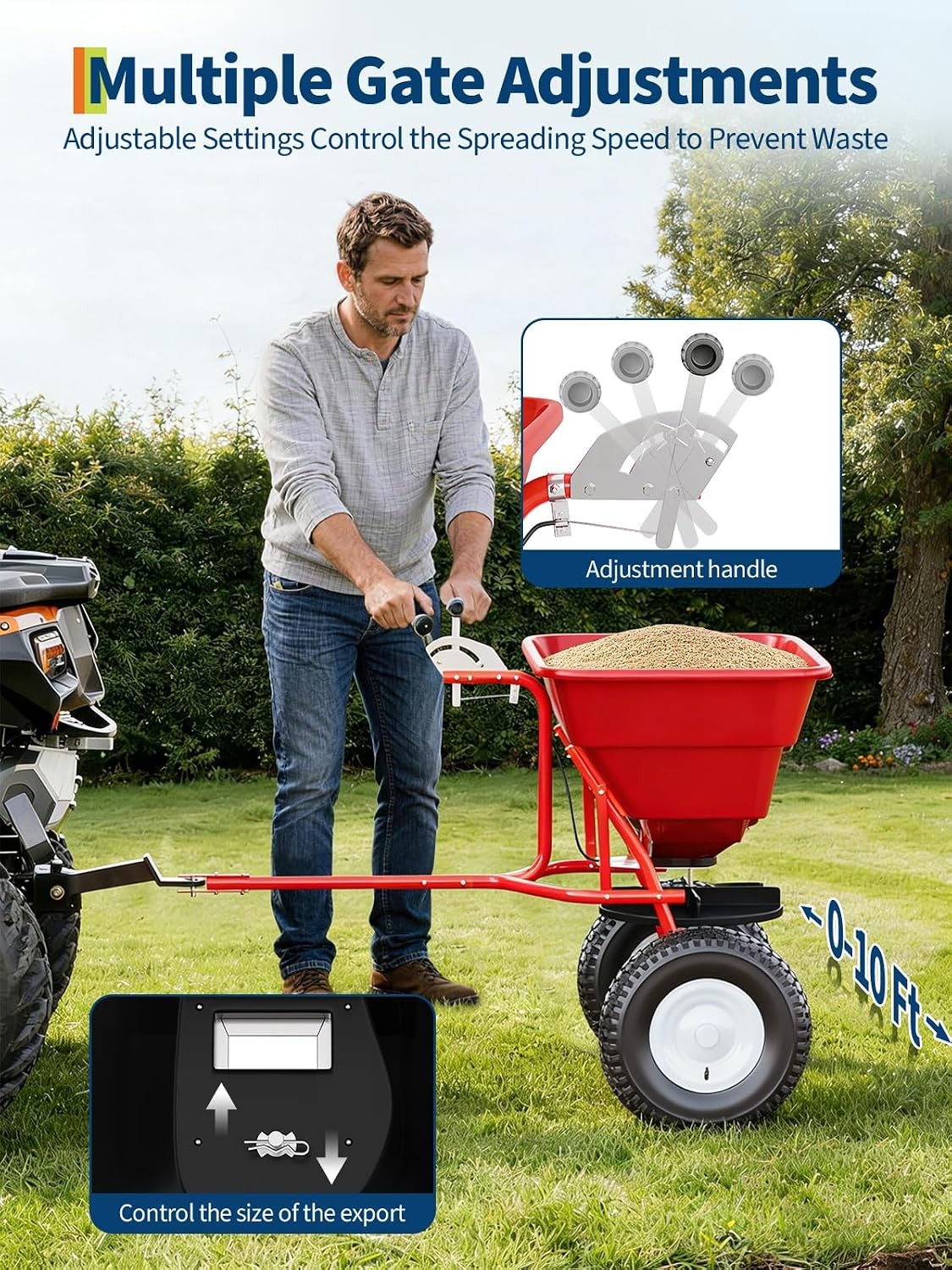 85 lbs 10FT Pull Tow Behind Broadcast Spreader Garden Fertilizer Seed Spreading