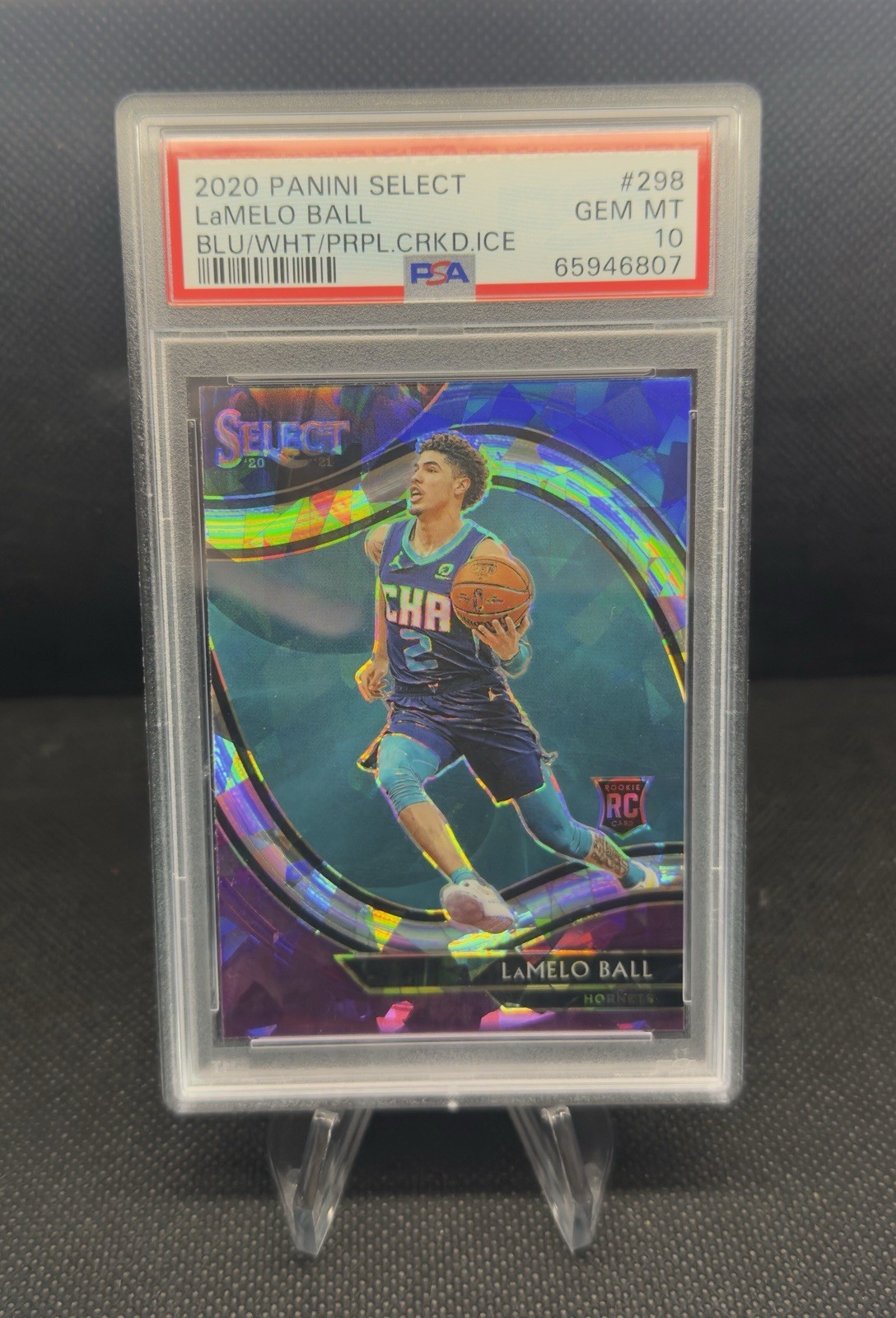 2020 Select LaMelo Ball Blue/White/Purple #298 Courtside Cracked Ice RC PSA 10