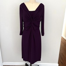 Chaps Women's Deep Purple Dress Front Twist Detail 3/4 length sleeve Size Large