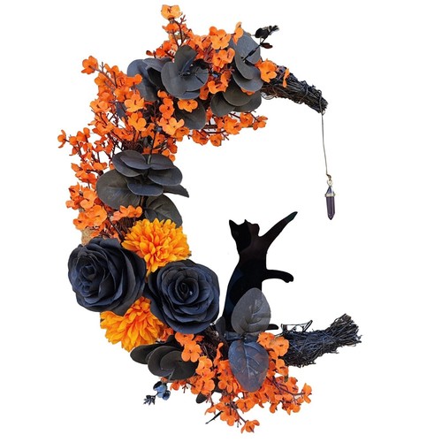 Halloween Kranz Türdeko Blume Mond Katze Wohndeko Geschenk Halloween Party - Bild 13 von 20