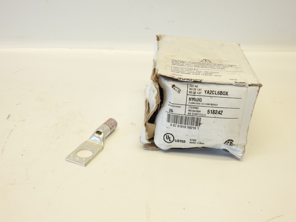 Lot Of 25 Burndy 518242 YA2CL6BOX Compression Terminal, 2 AWG CU