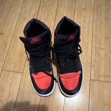 Nike Air Jordan 1 Bred High Top Black Red Leather Athletic Sneakers