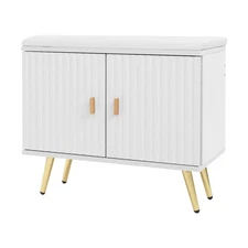 Freestanding Shoe Changing Bench, Shoe Bench with Cabinet Storage