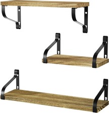 Floating Shelves Wall Mounted Set of 3 Rustic Wood Wall Storage Shelves Bedroom