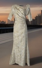 Teri Jon by Rickie Freeman One-Shoulder Floral Metallic Jacquard Gown. Size 6