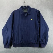 Masters Golf Jacket Mens Large Navy Blue Harrington Full Zip Augusta Logo Lined