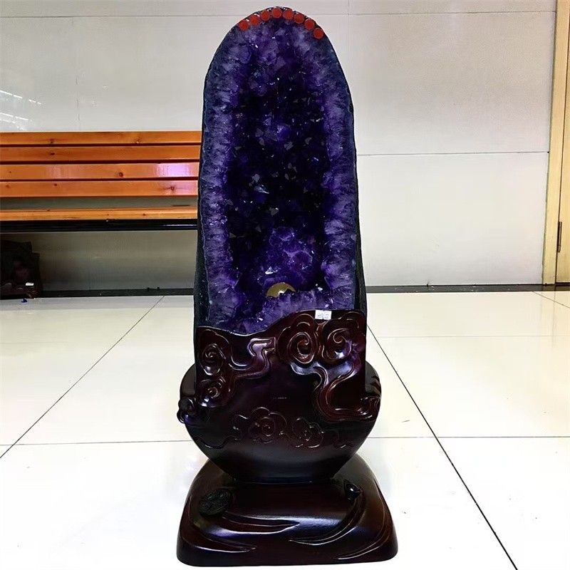 107.9LB Natural Amethyst Geode Quartz Crystal Mineral Specimen Healing+Stand