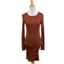 Michael Stars Dress Womens S Small Pecan Jordan Above Knee Ruched Ultra Ribbed