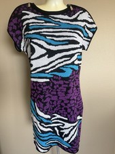 Versace Jeans Purple Zebra Animal Print Knit Zip Sheath Dress XS Short Sleeve