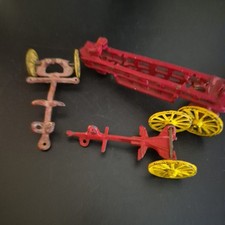 Antique Cast Iron Horse Drawn Fire Truck And Carts Lot Of 3 Carts Only No Driver