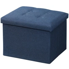 Storage Ottoman Folding Foot Rest Stool 17 inch Linen Footstool Bench Short