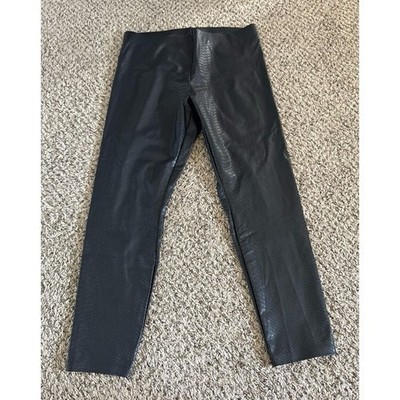 HUE Women's Black Crocodile Sleek Effect High Waist Leggings Size XL