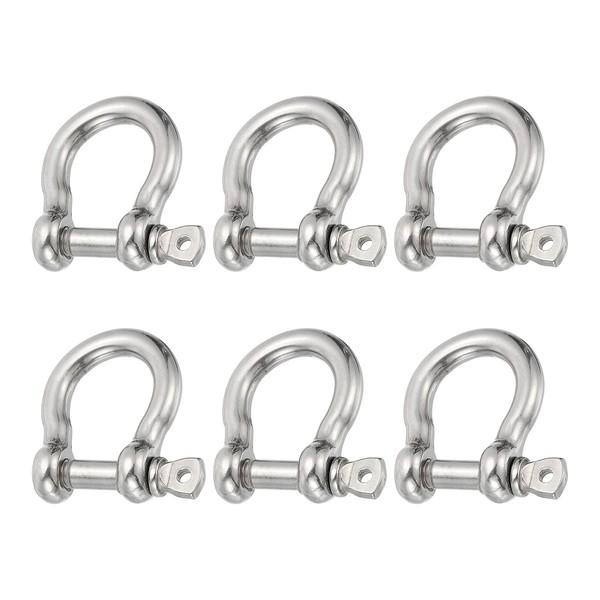 "6Pcs 304 Edelstahl SchraubstiftschäKel, Geschweifter SchäKel, 6Mm, 1/4\", 485 Lb"-image