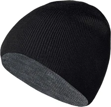 Rosoz Reversible Unisex Knitted Winter Beanie Skull Cuffed Black/Medium Grey 