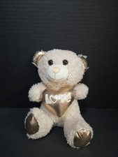 Dan Dee Beige Teddy Bear Gold Love Heart Stuffed Animal Toy 8"
