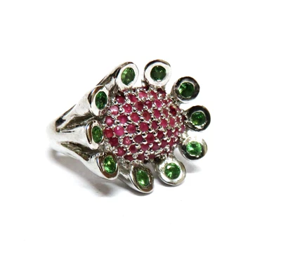 Statement 925 Silber Cocktail Ring mit Rubin & Tsavorit - Gr. 51 - Bild 1 von 4