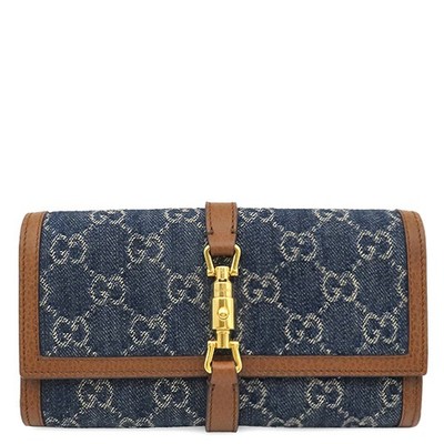 GUCCI ネイビー 水玉 チェーンウォレット 高島屋購入 Gucci Chain Wallet Jackie 1961 Leather Blue Denim with Chain