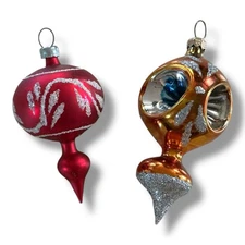 Vintage Triple Reflector Tear Drop Ball Christmas Ornament Lot Of 2 Mini