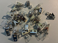 Lot of 23 Metal Badge Clips W/ Clear PVC Straps For ID Card Holders, Silver Tone