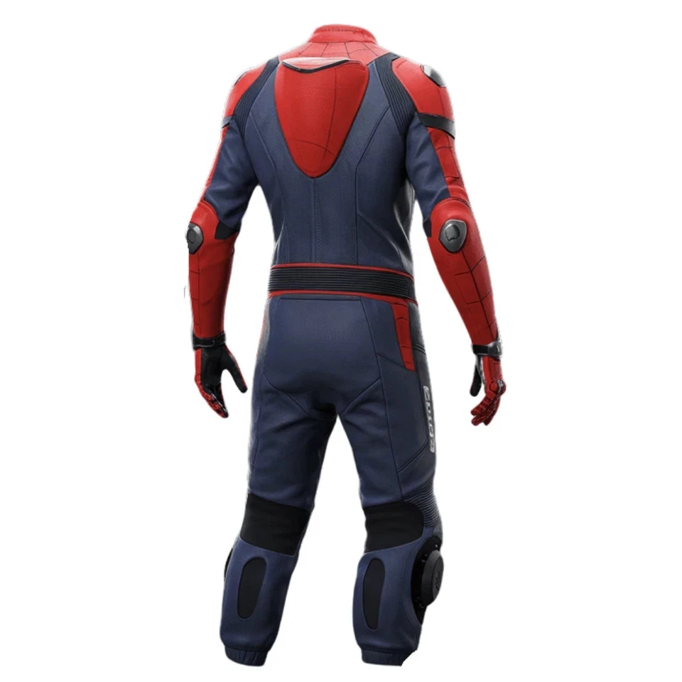 Traje de carreras de motocicletas Spider-Man cuero moto equipo de equitación rojo azul CE Armo Foto 2 de 4