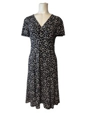 Chaps Floral Black White Size Small Babydoll  Cottage Boho Preppy Feminine Dress