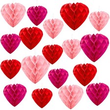 18 PCS Valentine's Day Party Heart Decorations, Red Pink Magenta Heart Paper ...
