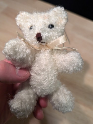 NEW VTG 90's Mary Meyers White Teddy Bear, Bow Plush Jointed Stuffed Animal 5" - Picture 8 of 21