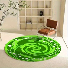 Vibrant Green Swirl Circular Mat - Non-Slip Machine Washable Soft Velvet Polyest