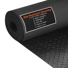 VEVOR Garage Floor Roll 4x20 ft Rubber Diamond Mat Waterproof Non-Slip Black