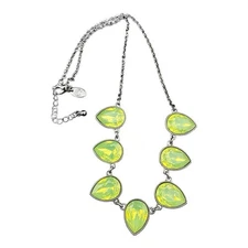 Charming Charlie Silver/Black Tone And Lime Green Tear Drop Rhinestone Necklace
