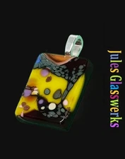 Hand Crafted  Fused Glass Pendant Necklace W/ Chain  #1212
