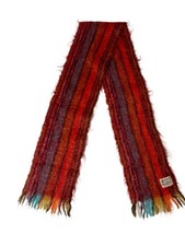 Vintage Glentana Scotland Mohair Wool Red Striped Fringe Scarf