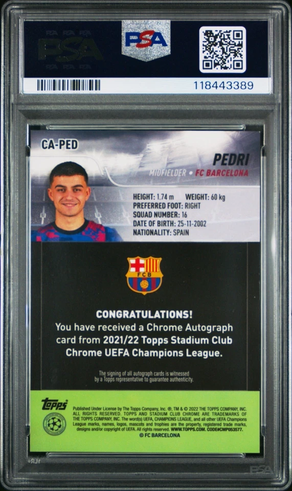 Pedri 2021-22 Topps Stadium Club Chrome UEFA Auto PSA 9 FC Barcelona 🔥 - Image 2 of 3