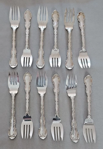 12 Gorham STRASBOURG Pattern Sterling Silver Salad Forks - 6-3/8" - 464g