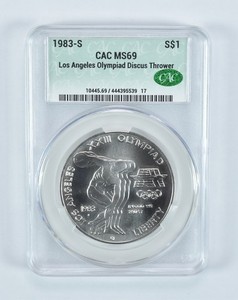 1983-S Olympic Discus Commemorative Silver Dollar MS69 CAC CACg *3378