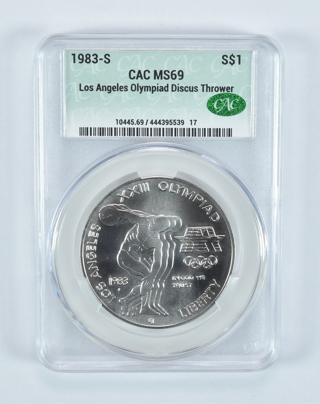 1983-S Olympic Discus Commemorative Silver Dollar MS69 CAC CACg *3378