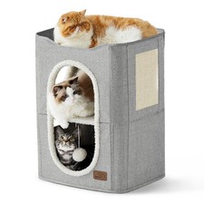 Bedsure 2 Story Cat House - Condos for Indoor Cats with Double, Grey