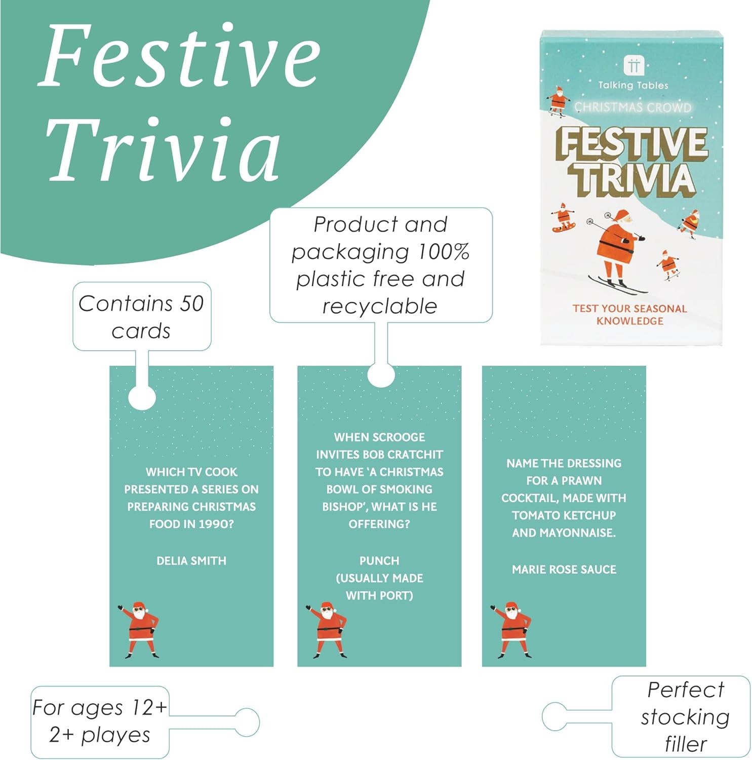 Talking Tables Christmas Festive Trivia Quiz Game, Secret Santa, Question... 