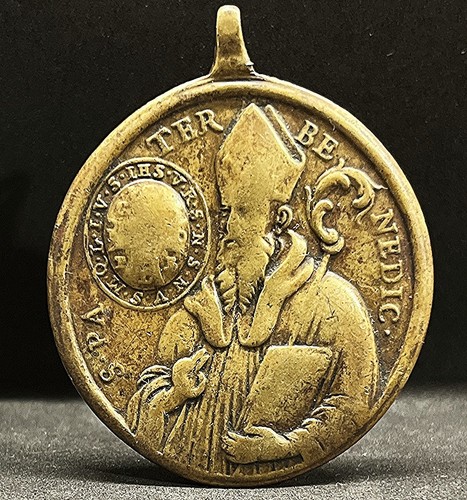 Italy Rome 1700´ St. Benedict amazing antique bronze original ancient 37 grams