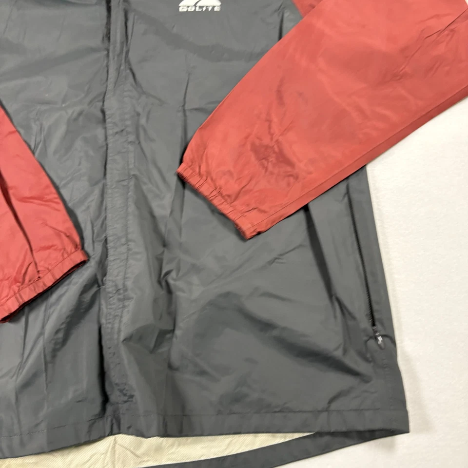 GoLite Men Jacket L Gray Red Hooded Lightweight Nylon Windbreaker Hiking Outdoor - Image 3 of 4