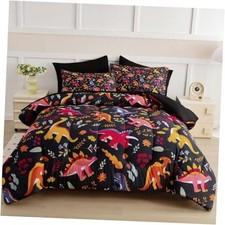 Kids Comforter Sets 5 Pieces Bed in a Bag,Dinosaur Pattern Full/Queen Black
