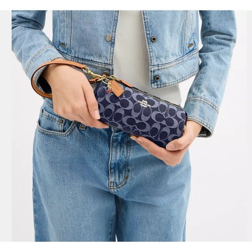 Coach Wristlet Nolita Barrel Bag Signature Denim Gold Blue Natural NWT CZ459 - Picture 8 of 11