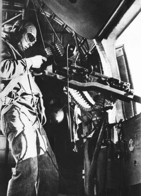 Gunner In His Post On Board Of A Liberator Plane During Forties Old Photo