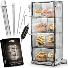 Mushroom Grow Tent with Light and Timer, 65" x 27.5" x 20" & 6500k LED, Indoor G