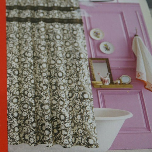 Brown & Cream Botanical Floral Shower Curtain Fringe Trim OPALHOUSE 100% Cotton - Bild 1 von 6