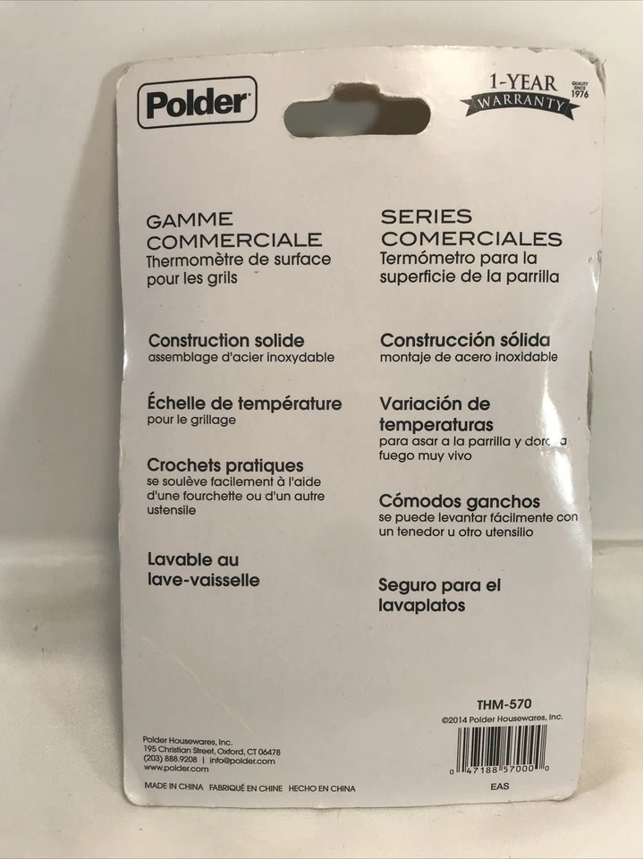 Polder NSF Parrilla Termómetro Superficie Plateado THM-570 Serie Comercial Foto 2 de 2
